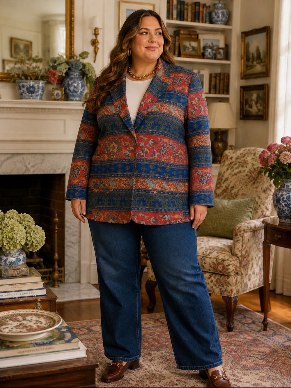 Vintage Napa Valley Floral Tapestry Blazer Jacket Cottagecore Grand Millennial